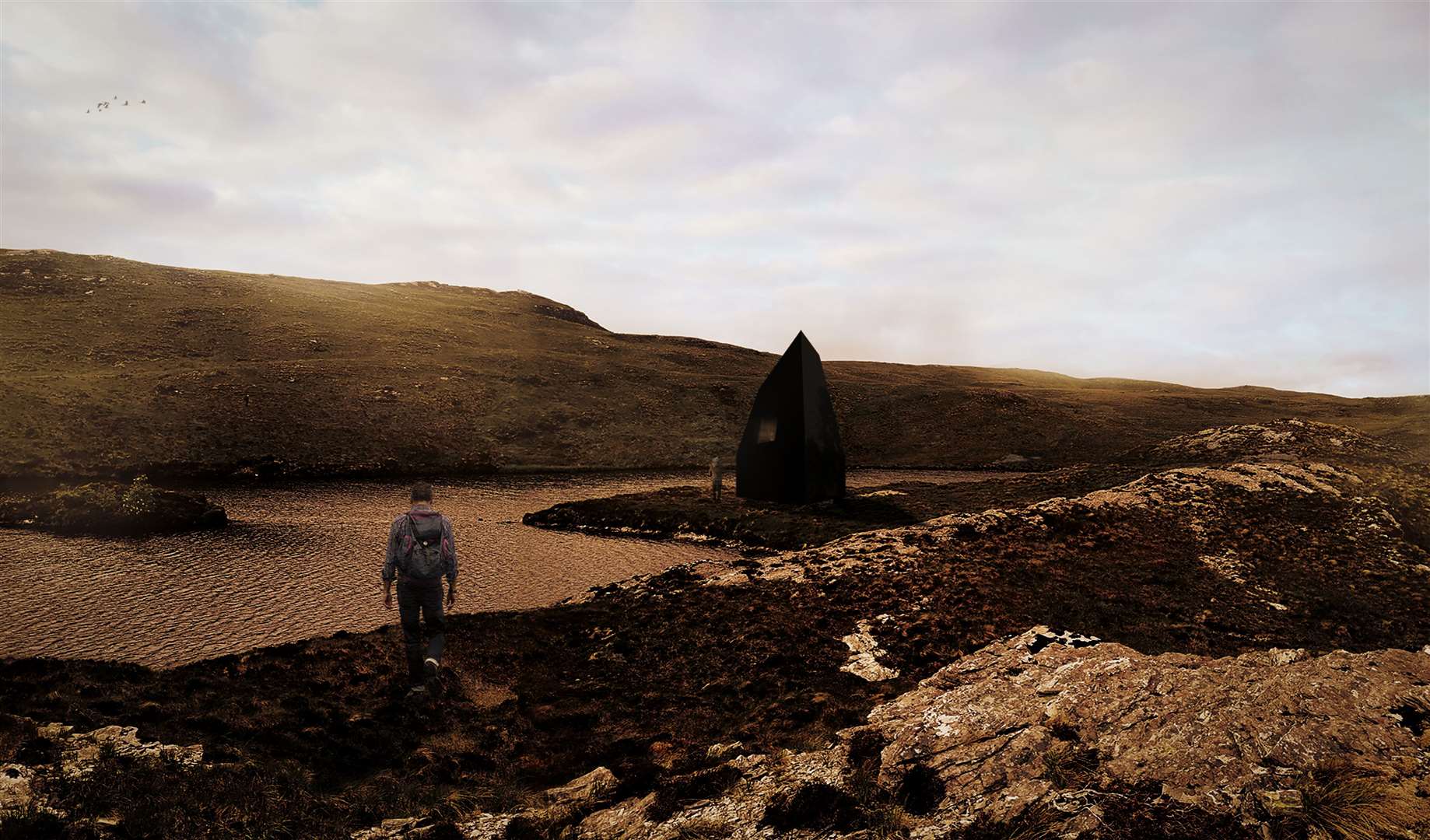 A computer image of how the new bothies might look in the remote landscape.