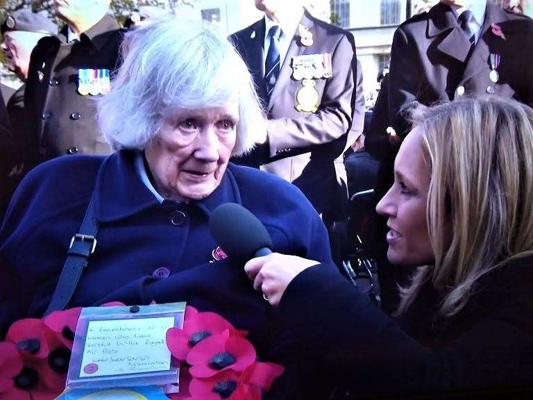 Brora's Jenny Cameron being interviewed by the BBC's Sophie Raworrth after the Cenotaph parade in London.