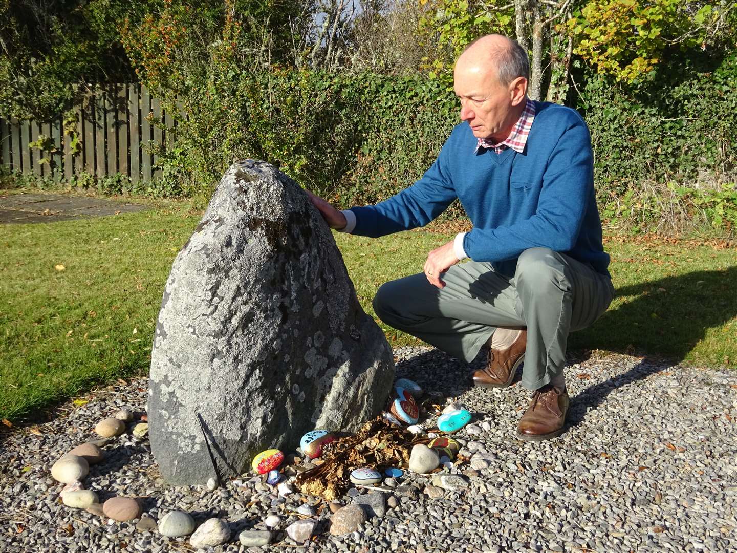Author Philip Paris at the "Witch's Stone" in Dornoch.