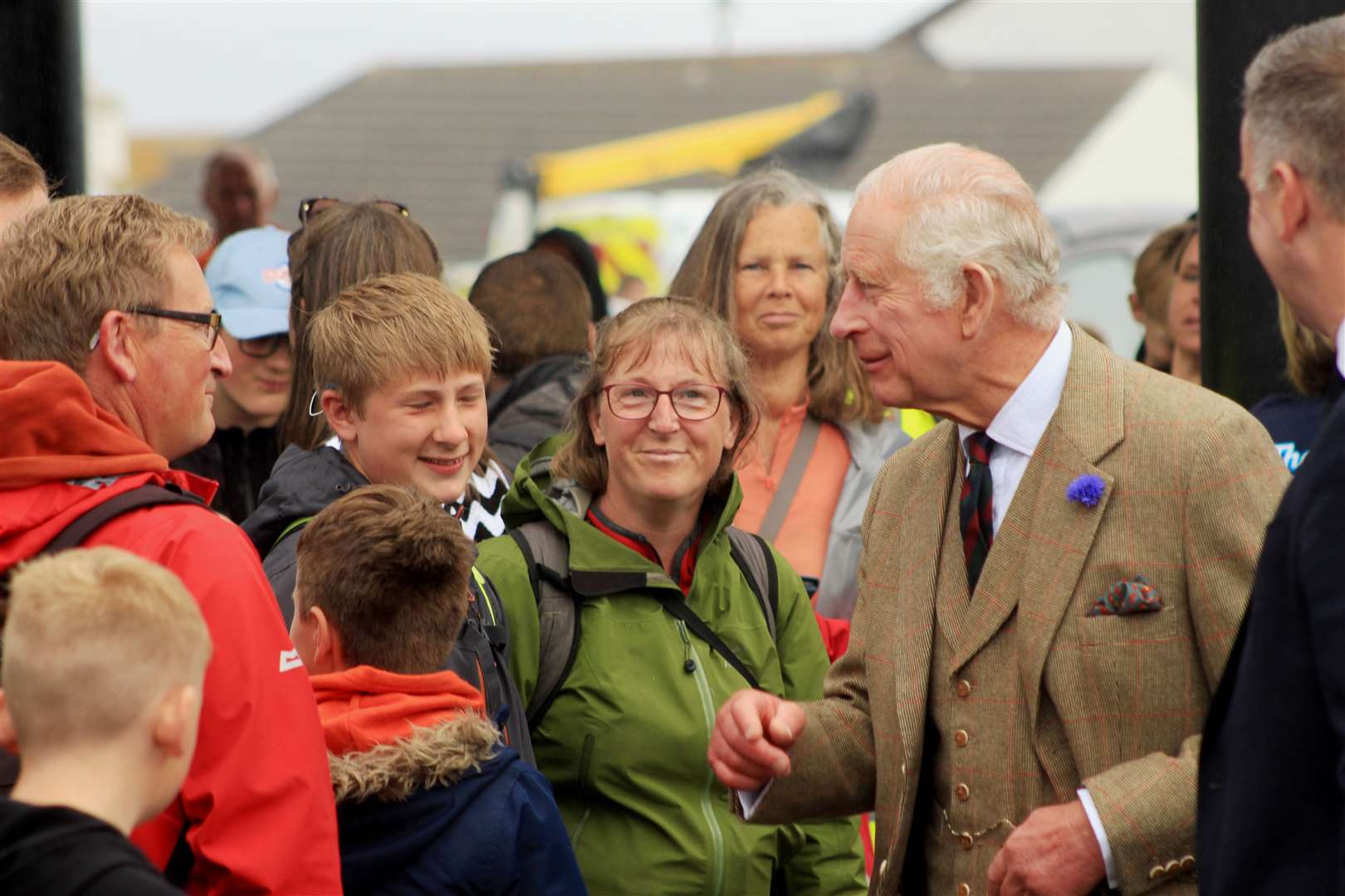 The King chats to members of the public who had gathered outside the distillery. Picture: Alan Hendry