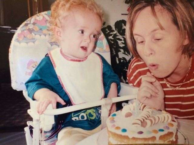 Mungo Fisher, on his second birthday, with his mother Jessica (Jessica Fisher)