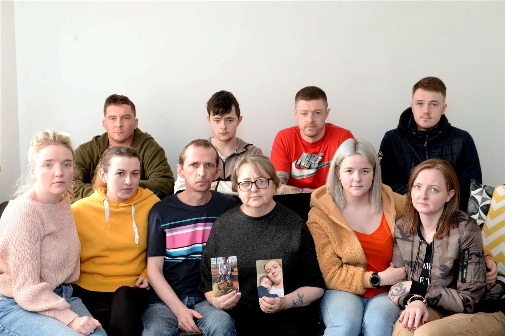 Mum Samantha Cousin (front, centre) with relatives (back row, from left) Jamie King, Jack Fyall, Michael Walsh and Sam Evans and (front row, from left) Natasha Seel, Victoria Tennant, Rob Tennant, Vikki Fyall and Jamie Lee King.