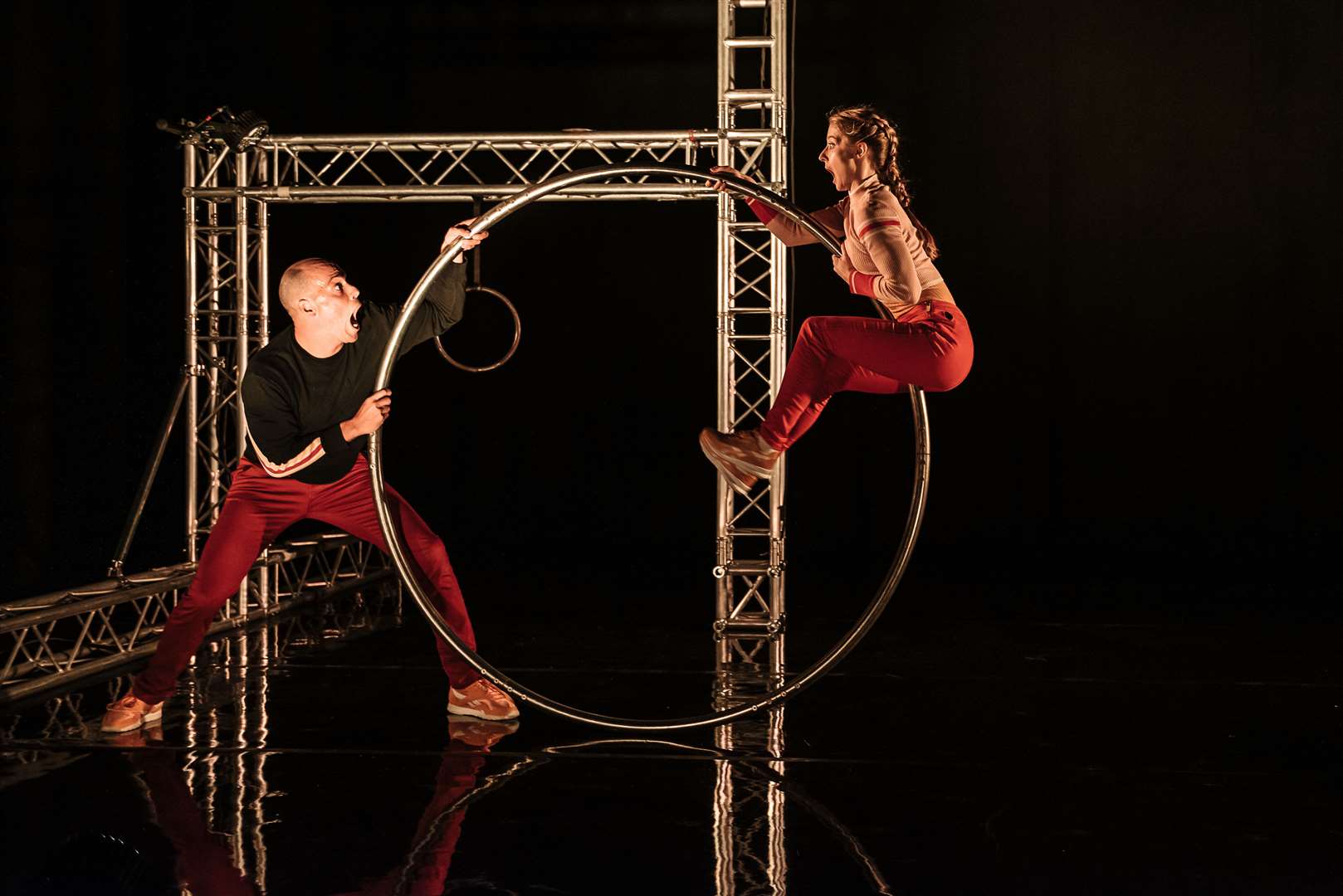 Aerial acrobatic show Heroes takes a look at the darker side of life in the spotlight. Picture: Brian Hartley