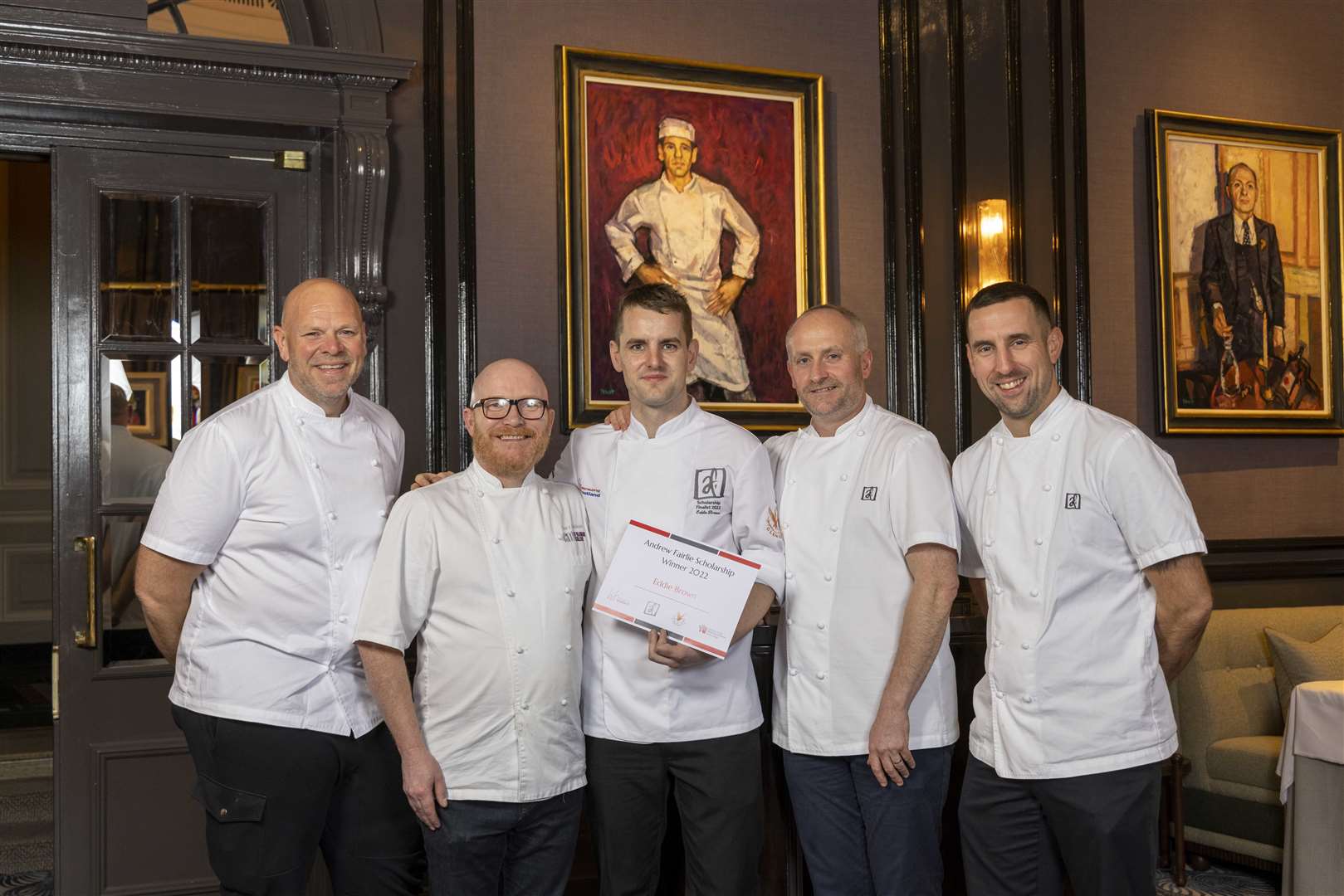 Eddie Brown (centre) with judges, from left, Tom Kerridge, Gary Maclean, Stephen McLaughlin and Russell Plowman. Picture: Robert Perry