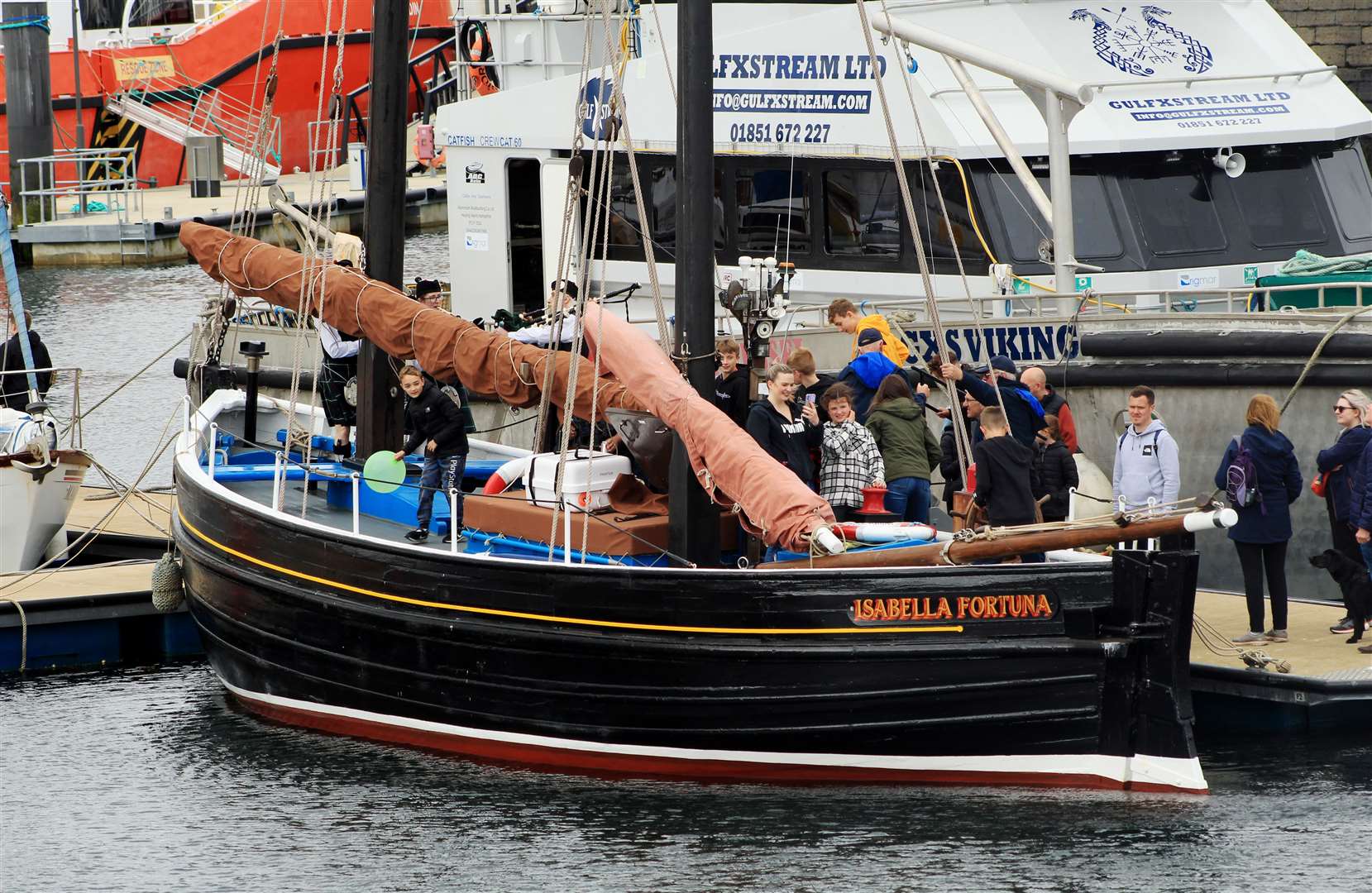 The Wick Society's historic boat Isabella Fortuna was a popular attraction in the marina. Picture: Alan Hendry