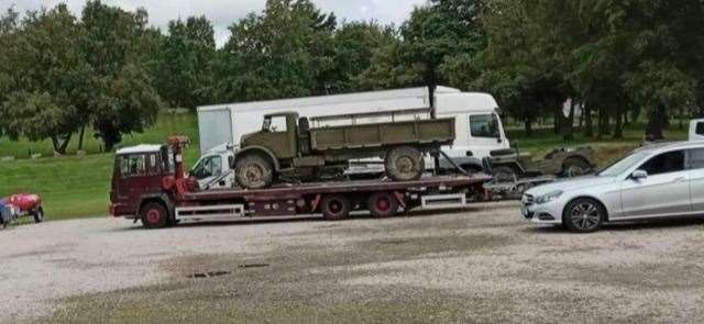 The two old army vehicles were spotted parked up at the Aviemore resort.