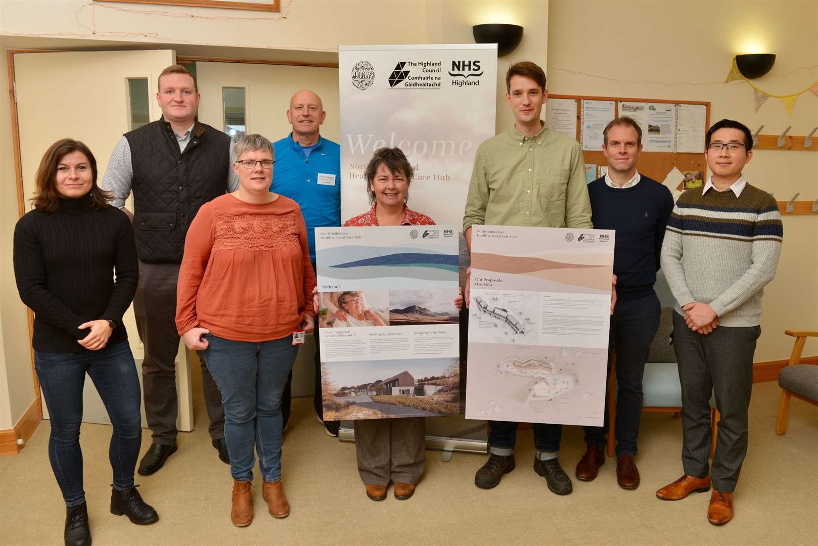 At the drop-in session were, from left: Catriona Leggat, architect; Calum Sinclair, estates officer HC; Christian Nicolson, NHS district manager Caithness; Richard Heggie, project consultant; Kate Kenmure, NHS Sutherland district manager; Martin Lambie, architect; Joe Dunn, Wildland project manager, Zhen Ron Tan, NHS Highland project officer. Picture: Jim A Johnston