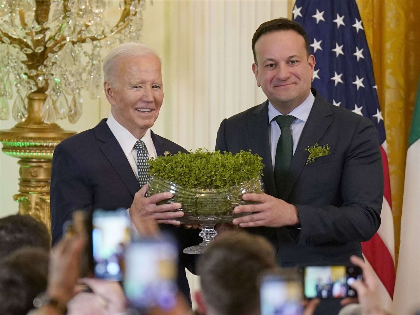 Meanwhile, across the pond, US President Joe Biden and Ireland’s Taoiseach Leo Varadkar attended the St Patrick’s Day Reception and Shamrock Ceremony in the East Room of the White House (Niall Carson/PA)