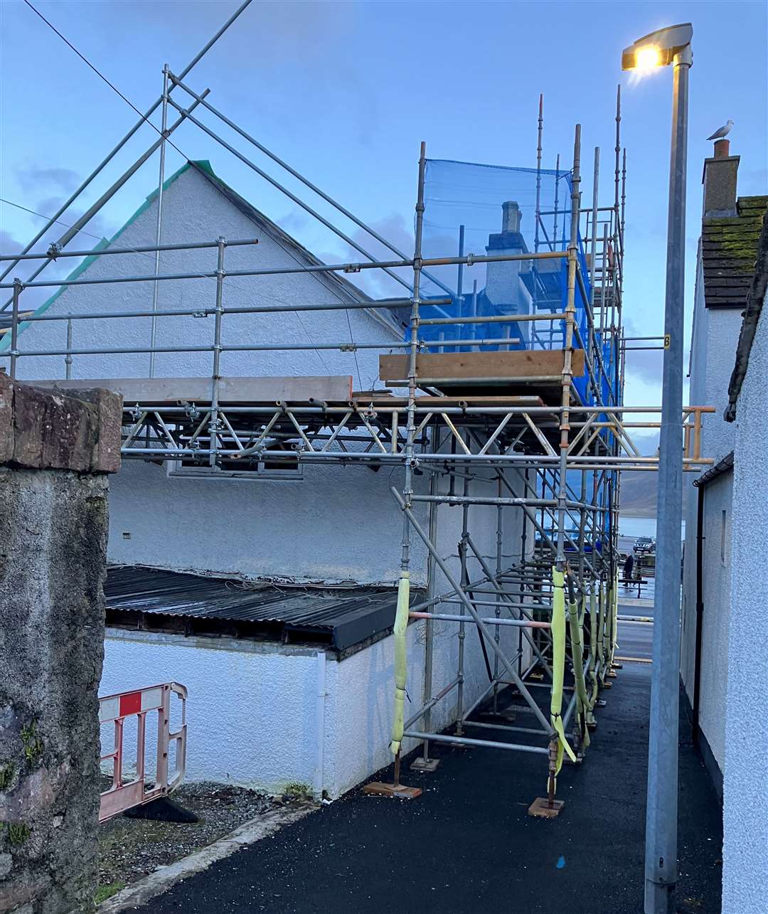 The old Frigate Bar and Bistro building being renovated into the new Rhidorroch Distillery Café and Bar, on Ullapool's Shore St, February 2024.