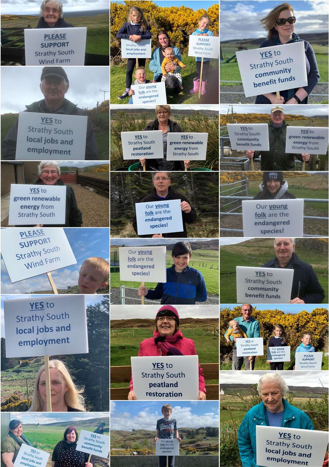 Local backers of the Strathy South wind farm show their support for the SSE development.