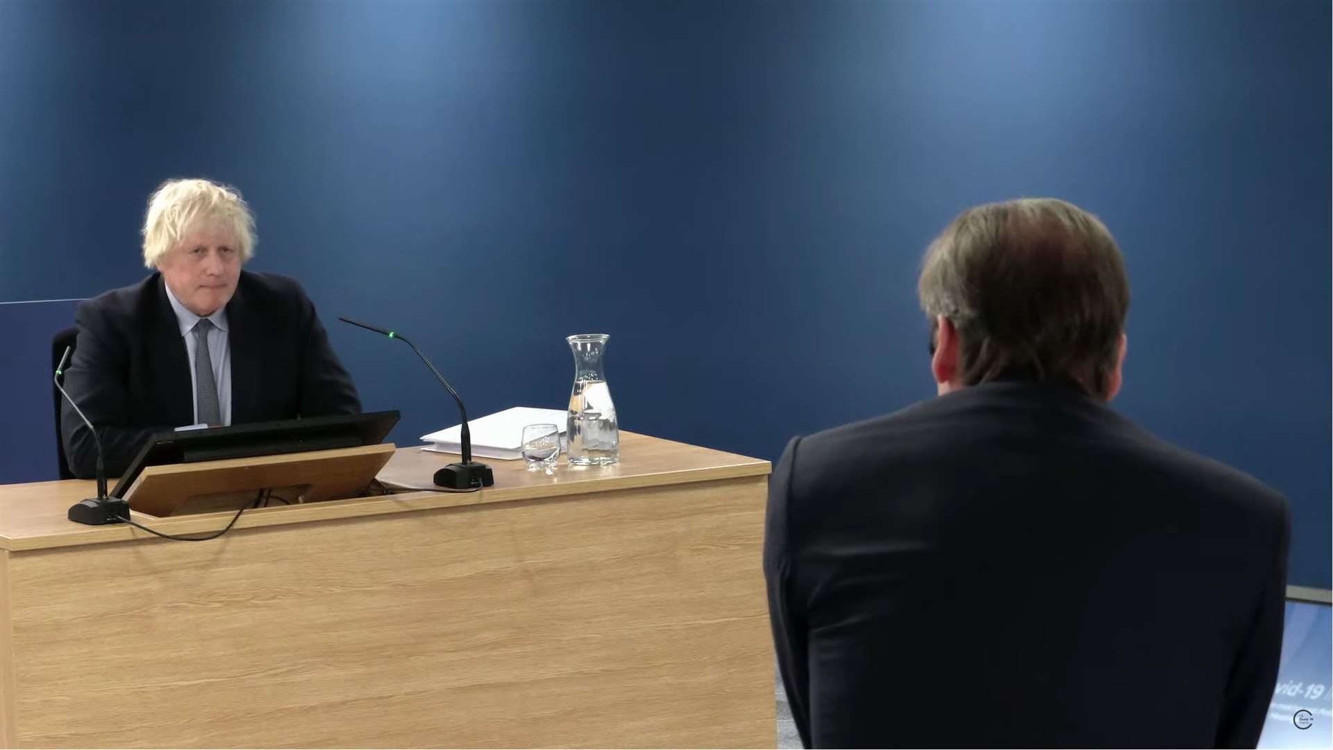 Boris Johnson is questioned by lead counsel to the inquiry Hugo Keith KC (UK Covid-19 Inquiry/PA)