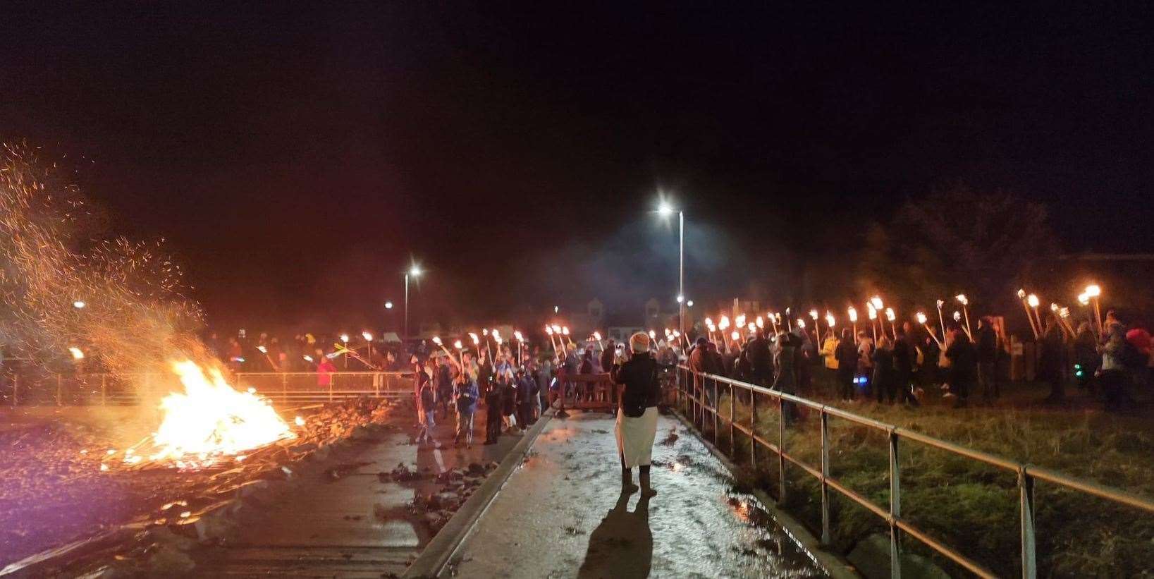The torchlight procession ended at Golspie pier where there was a bonfire. Picture: Becky Shaw
