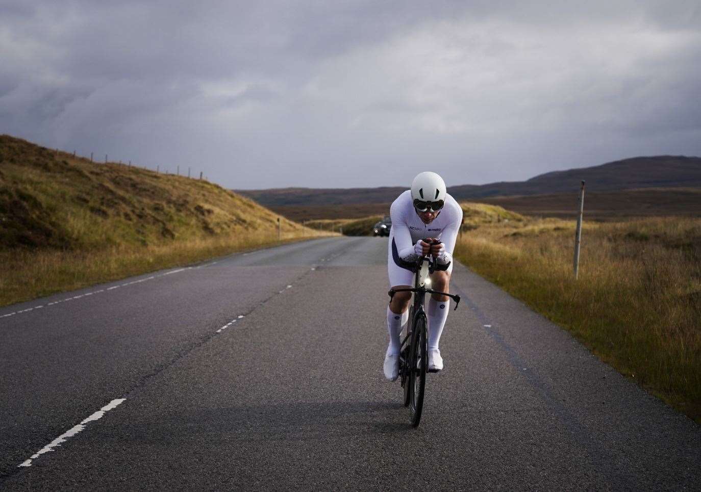 An open road: Mark Beaumont is now nearly three and a half hours into his record breaking attempt. Picture: Markus Stitz