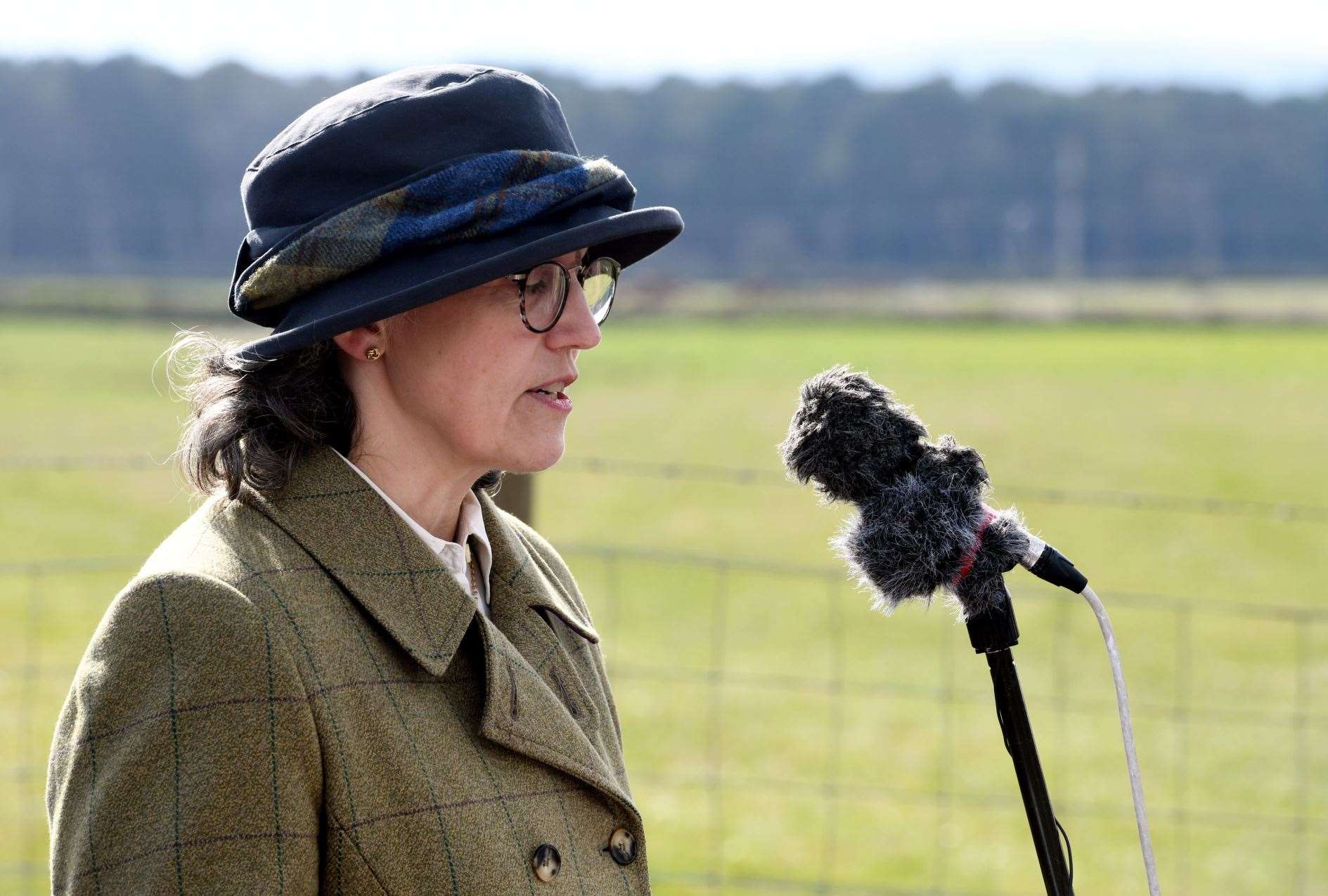 Henrietta Marriott gives an address on behalf of her husband, Major General Patrick Marriott, who was unable to attend after contracting Covid. Picture: James Mackenzie.